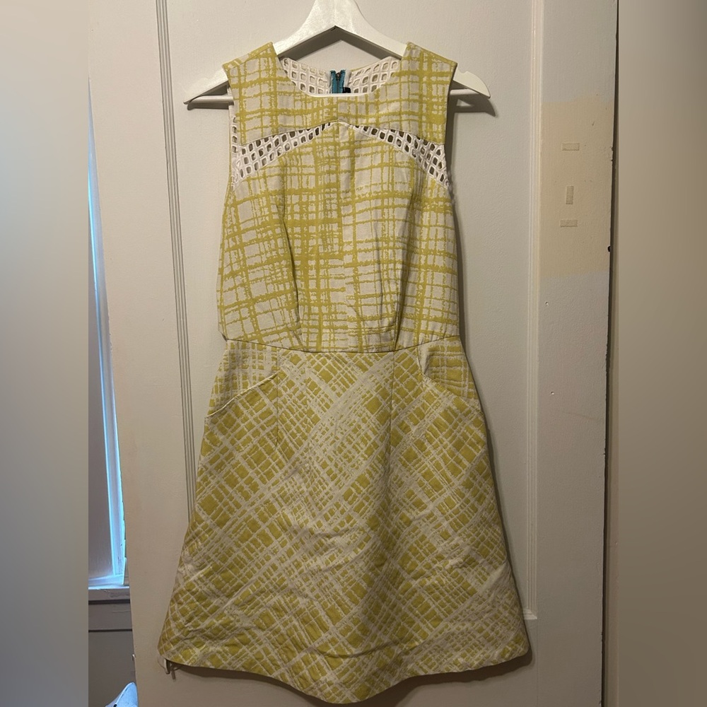 W118 by Walter Baker Yellow and White Checkered Midi Dress
